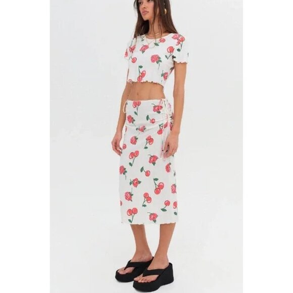 New! For Love And Lemons White Wilma Midi Skirt Size Large - Picture 3 of 16